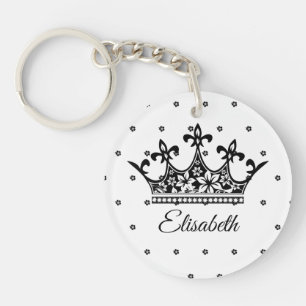 Queen crown floral black white beautiful vintage key ring