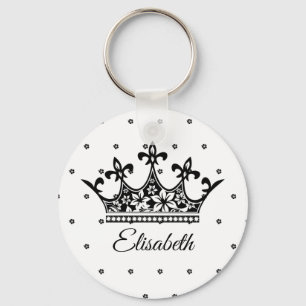 Queen crown floral black white beautiful vintage key ring