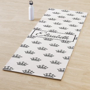 Queen crown floral black white beautiful vintage yoga mat