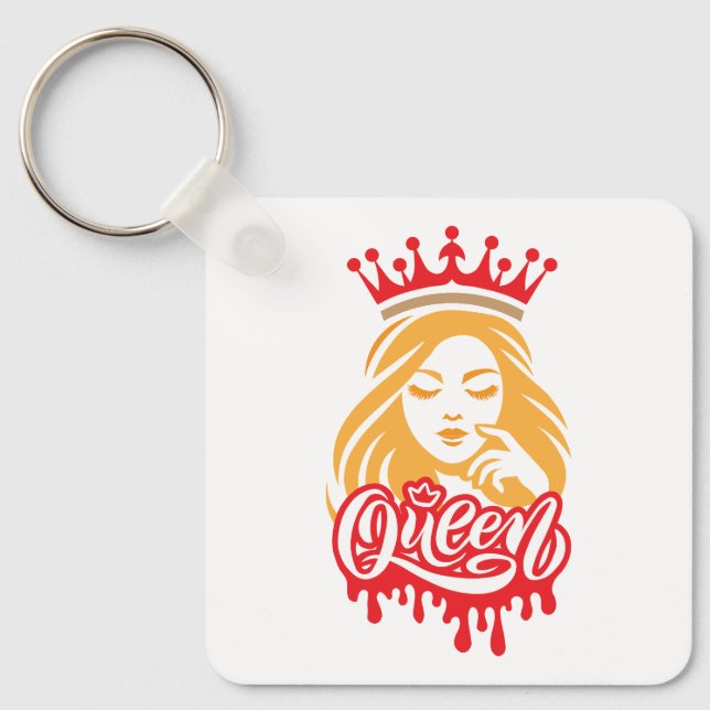 Queen Design – Elegant Royal Crown Typography for  Key Ring (Front)