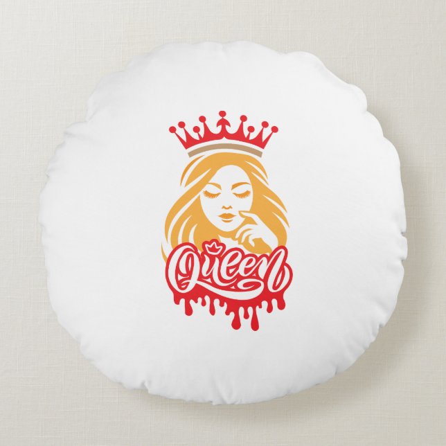 Queen Design – Elegant Royal Crown Typography for  Round Cushion (Front)