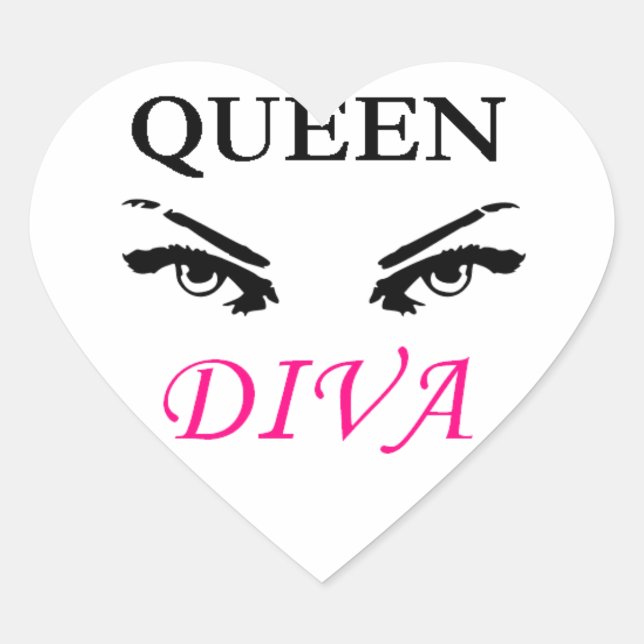 Queen Diva black & pink logo with feminine eyes Heart Sticker (Front)