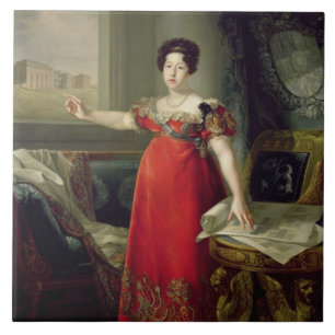 Queen Dona Maria Isabel de Braganza, 1829 (oil on Ceramic Tile