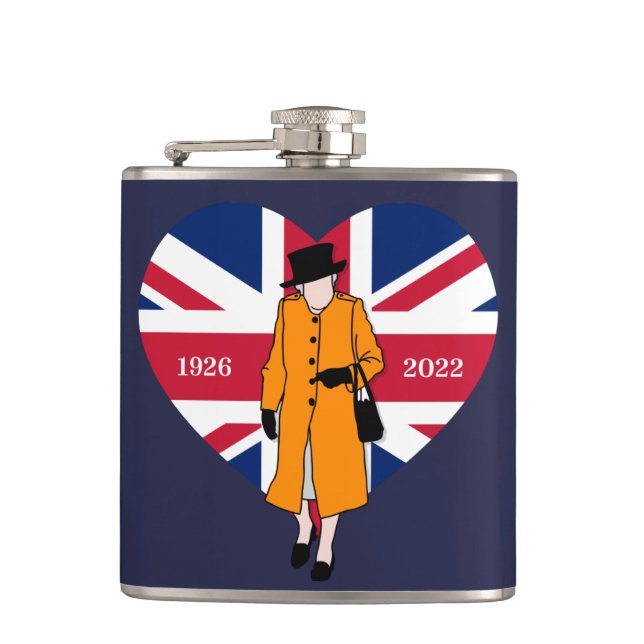 Queen Elisabeth II United Kingdom Queen Of Hearts  Hip Flask (Front)