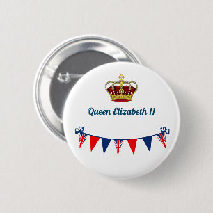 Queen Elizabeth 11 Blue White and Red Button