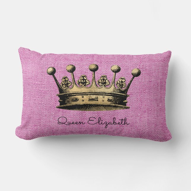 Queen Elizabeth Custom Name Royal Gold Crown Lumbar Cushion (Front)