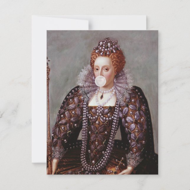Queen Elizabeth I blowing white bubble gum (Front)