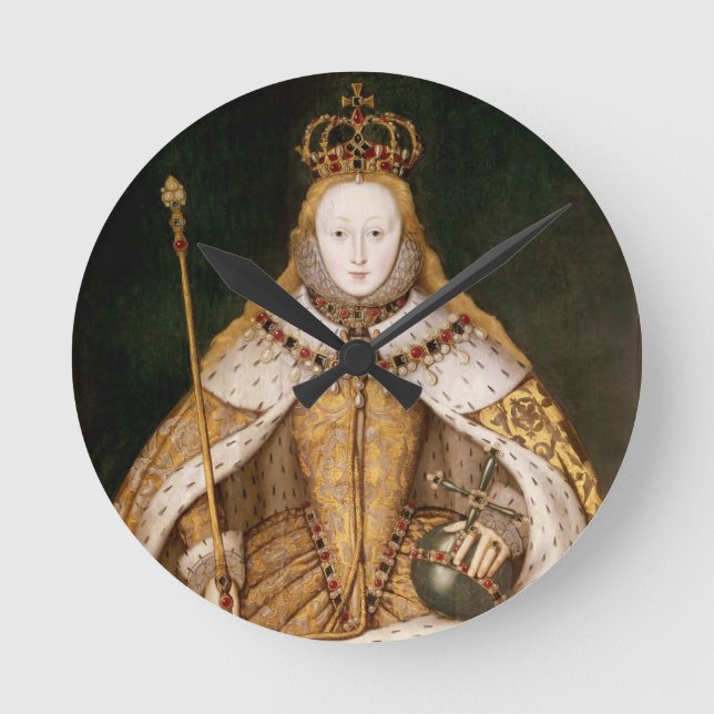 Queen Elizabeth I in Coronation Robes Round Clock (Front)