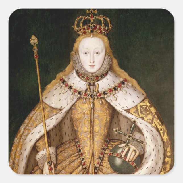 Queen Elizabeth I in Coronation Robes Square Sticker (Front)