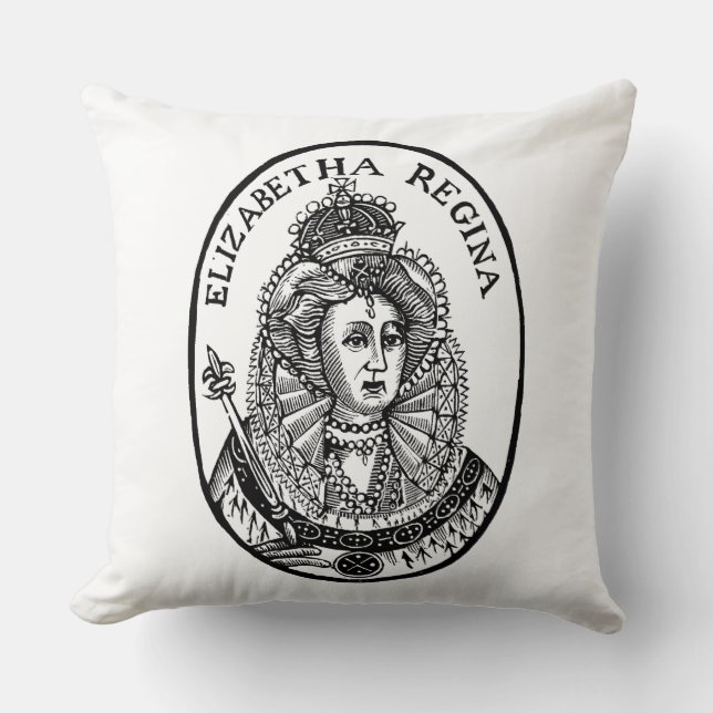 Queen Elizabeth I Woodcut Portrait Cushion (Front)