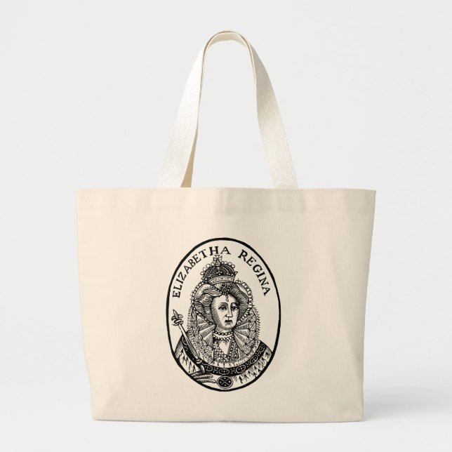 Queen Elizabeth I Woodcut Portrait Large Tote Bag (Front)