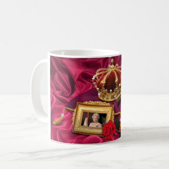 Queen Elizabeth II Crown & Picture Coffee Mug (Front Left)
