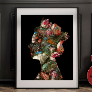 Queen Elizabeth II Silhouette Flowers Small Poster