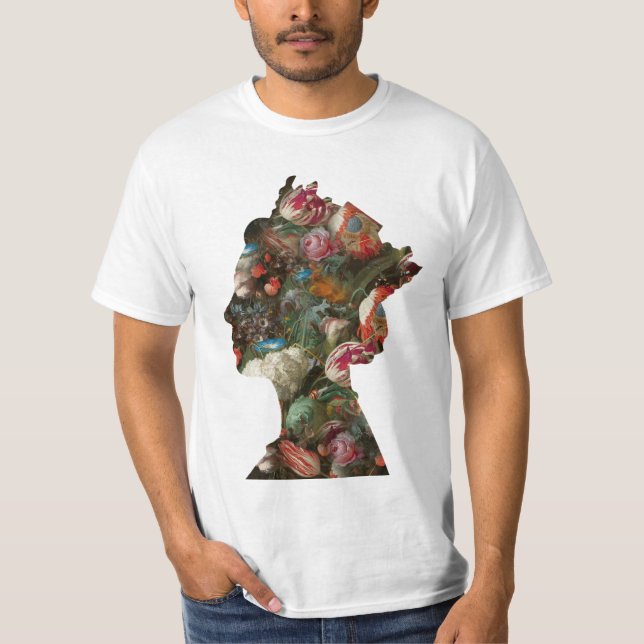 Queen Elizabeth II Silhouette Flowers  T-Shirt (Front)