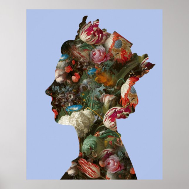 Queen Elizabeth II Silhouette Flowers XLarge Poster (Front)