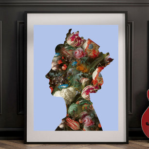 Queen Elizabeth II Silhouette Flowers XLarge Poster