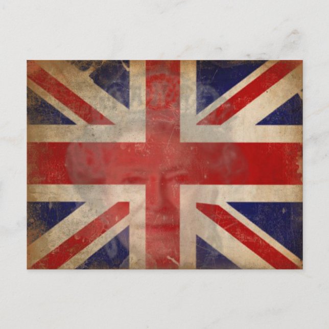 Queen Elizabeth II Silhouette on Dirty U.K. Flag Postcard (Front)