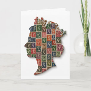 Queen Elizabeth II Stamp Mosaic Silhouette Art Card