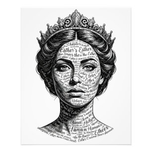 Queen Esther Calligraphy Portrait - Vintage Script Photo Print