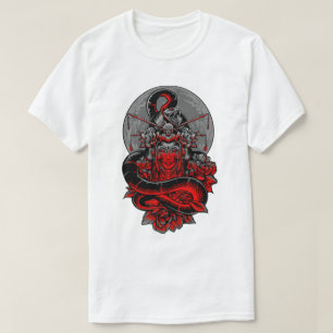 Queen Geisha Dark Empress with Serpent and Flowers T-Shirt