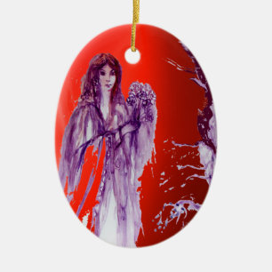 QUEEN GUINEVERE,KING ARTHUR LEGEND Purple Red Blue Ceramic Tree Decoration
