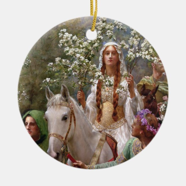 Queen Guinevere's Maying c. 1900 by John Collier Ceramic Ornament (Front)