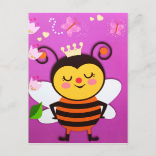 Queen Happy Little Honey Bee Flowers Butterfly Holiday Postcard