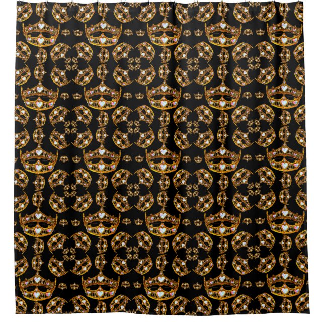 Queen hearts gold crown tiara black shower curtain (Front)
