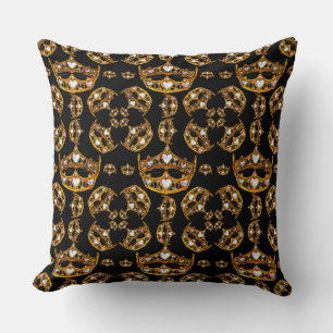Queen hearts gold crown tiara black square pillow