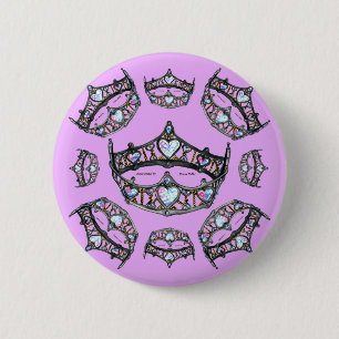 Queen Hearts Gold Crowns Tiaras Pale Pink Lilac 6 Cm Round Badge