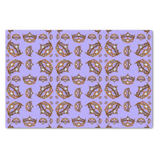 Queen Hearts Gold Crowns Tiaras periwinkle tissue Tissue Paper (Front)