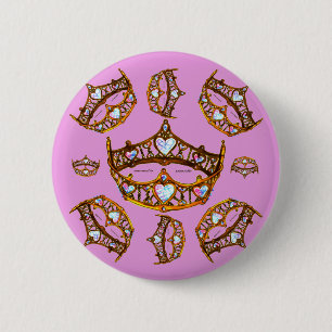 Queen Hearts Gold Crowns Tiaras Pink Lilac button