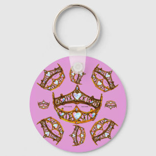 Queen Hearts Gold Crowns Tiaras Pink Lilac Key Ring