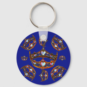 Queen Hearts Gold Crowns Tiaras royal blue Key Ring