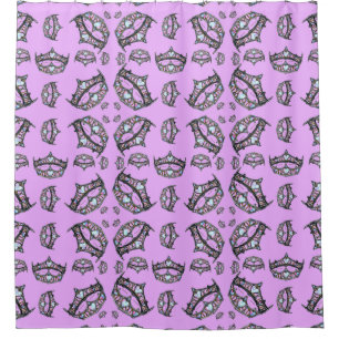 Queen Hearts Large Silver Crown Tiara Pink Lilac Shower Curtain