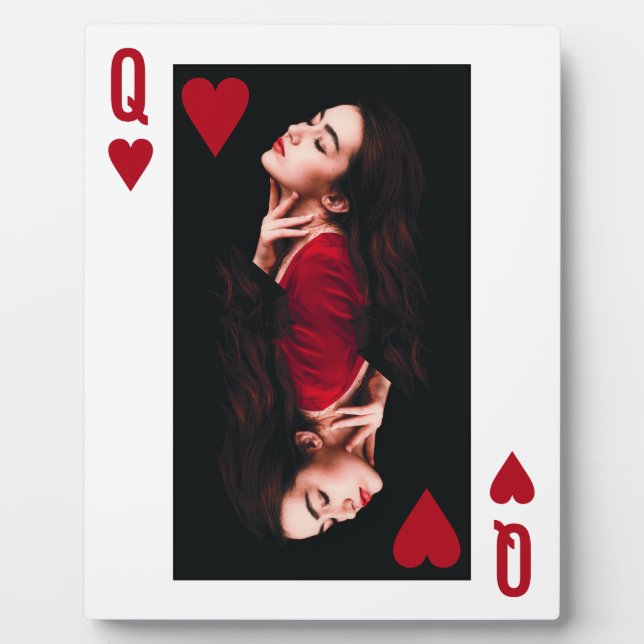 Queen Hearts Playing Card Valentine Photo Plaque (Front)