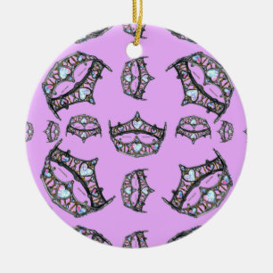 Queen Hearts Silver Crown Tiara pattern pink lilac Ceramic Ornament