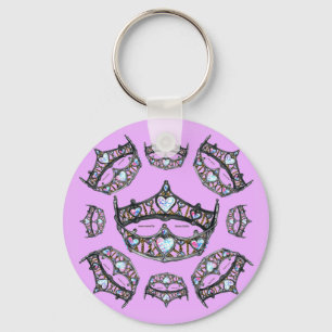 Queen Hearts Silver Crowns Tiaras pale pink lilac Key Ring