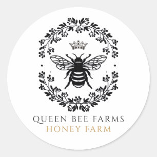 Queen Honey Bee Black White Gold Product Labels