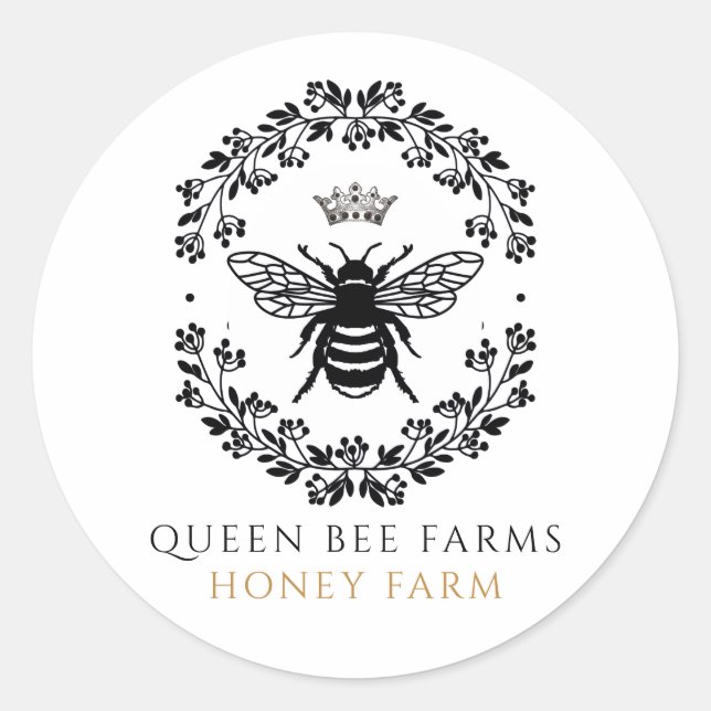 Queen Honey Bee Black White Gold Product Labels (Front)