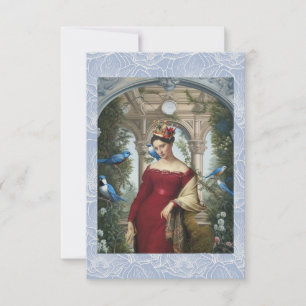 Queen in red with blue birds thank you card