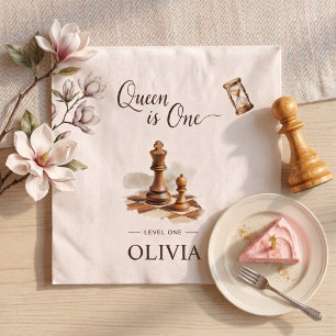 Queen Is One Chess Girl First Birthday Napkin