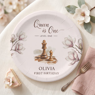 Queen Is One Chess Girl First Birthday Paper Plate