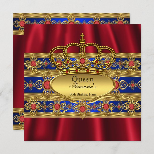 Queen King Prince Royal Blue Regal Red Crown Invitation (Front/Back)