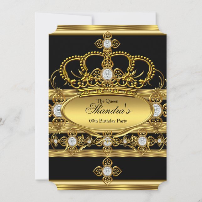 Queen King Prince Royal Gold Diamond Crown Party Invitation (Front)