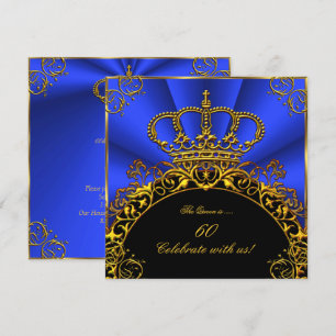 Queen King Regal Gold Royal Blue Birthday Party Invitation