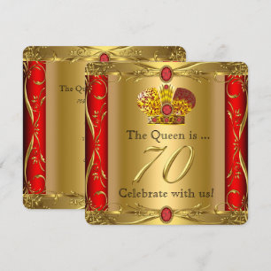 Queen King Regal Red Gold 70th Birthday Party Invitation