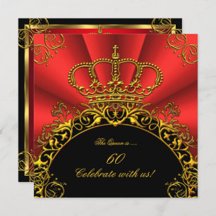 Queen King Regal Red Gold Royal Birthday Party 2 Invitation