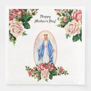 Queen Lady of Grace Virgin Mary Mother Flowers Napkin
