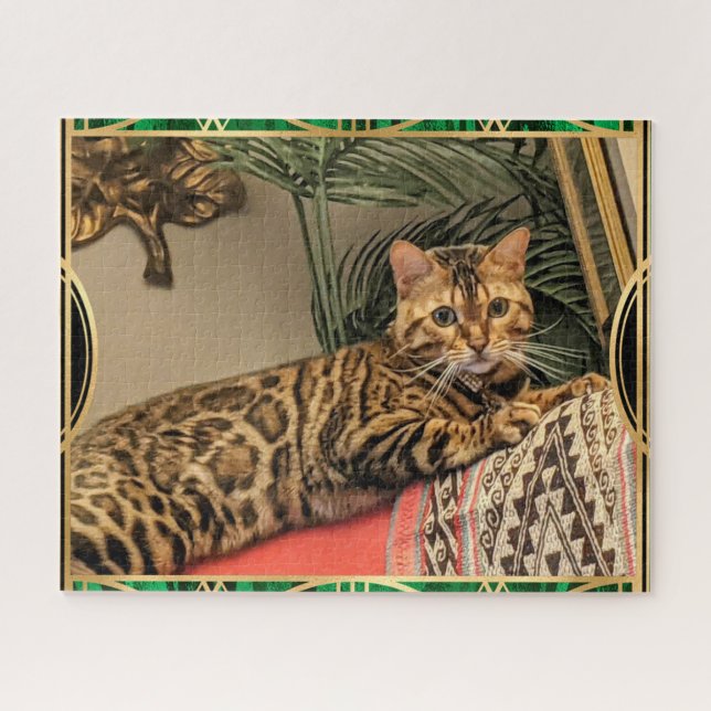 Queen Luna Bengal Cat as Art Deco Jigsaw Puzzle (Horizontal)